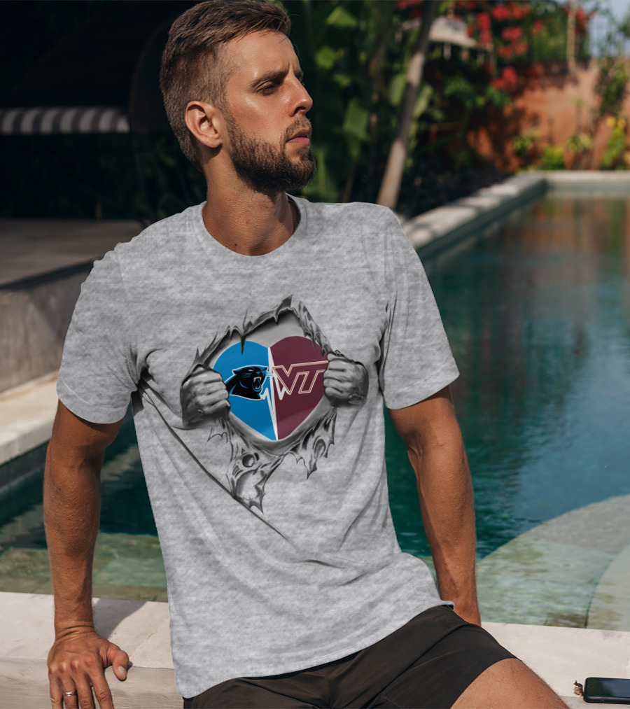 Panthers Vt Heart Split Torn Fabric T-Shirt