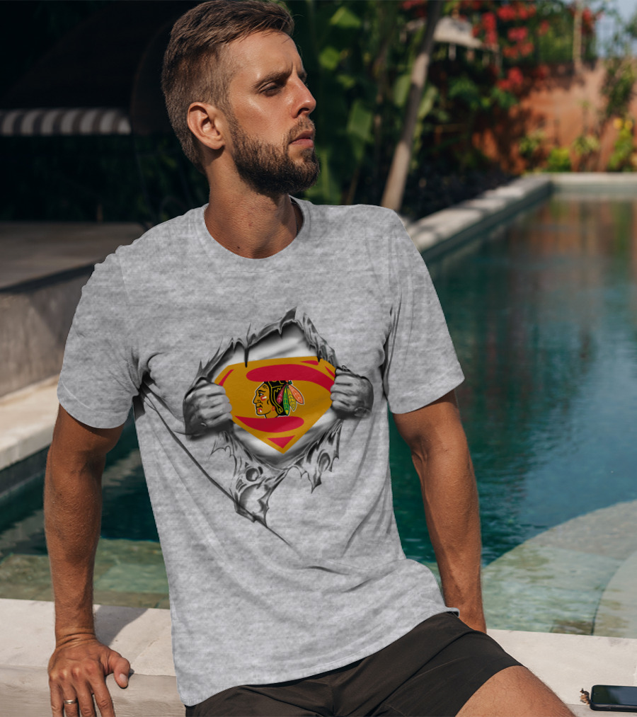 Blackhawks Superman Chest Emblem Fusion T-Shirt