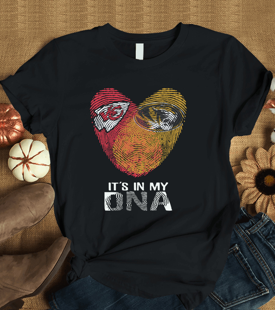 Chiefs Missouri Tigers It's In My Dna Fingerprint Heart T-Shirt