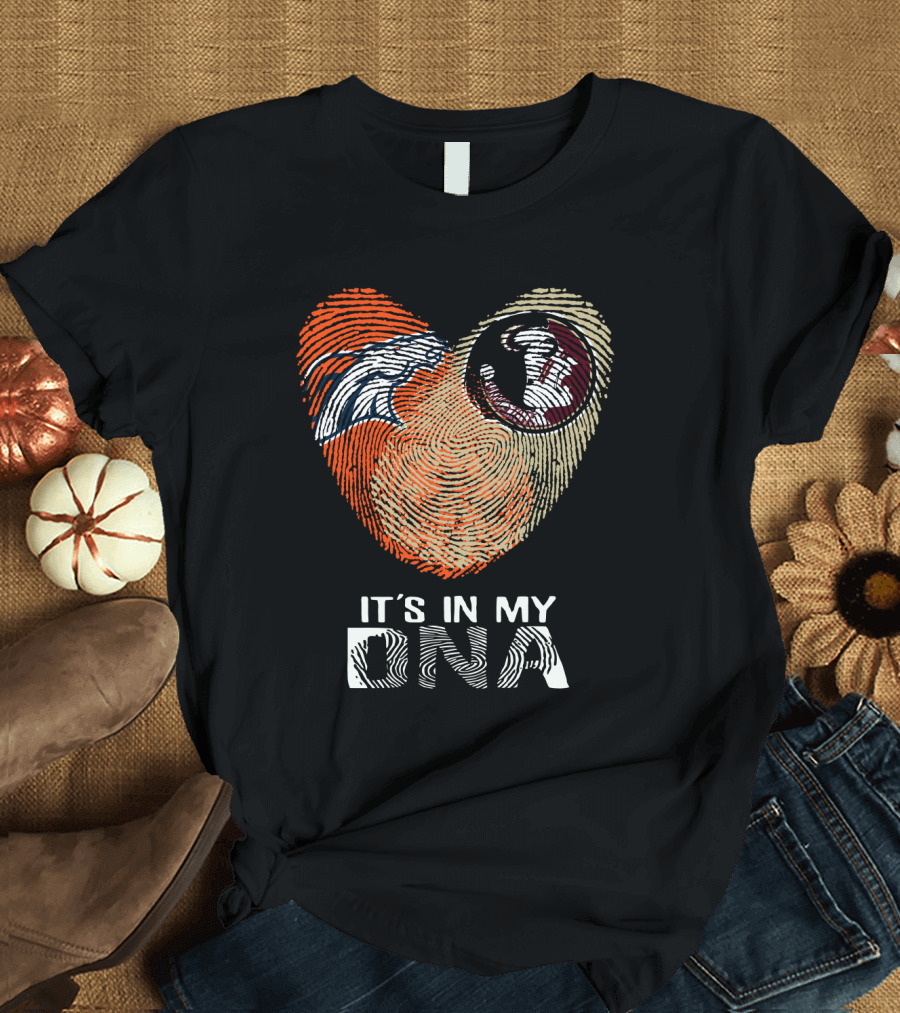 Broncos Seminoles It's In My DNA Heart Fingerprint T-Shirt