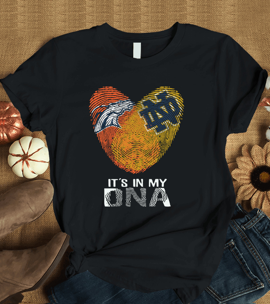Broncos Notre Dame Fingerprint Heart It's In My DNA T-Shirt
