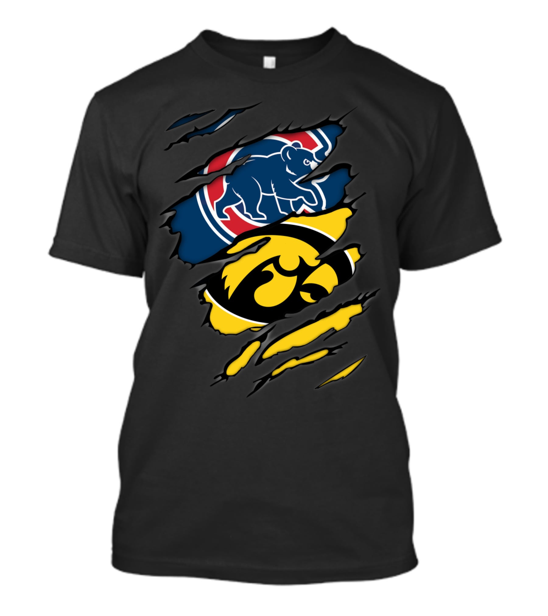 Cubs Iowa Hawkeyes Bear Logo Ripped T-Shirt