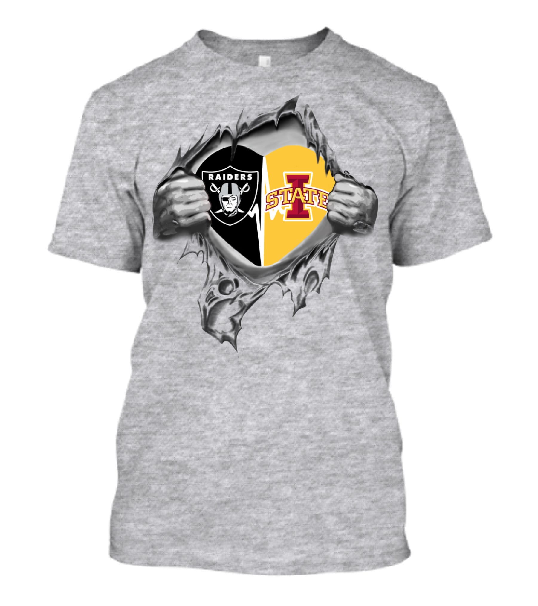 Raiders Iowa State Heart Design Logo Inside Torn T-Shirt