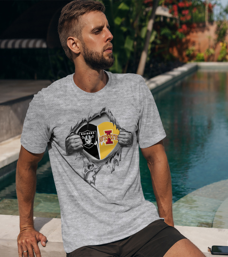 Raiders Iowa State Heart Design Logo Inside Torn T-Shirt