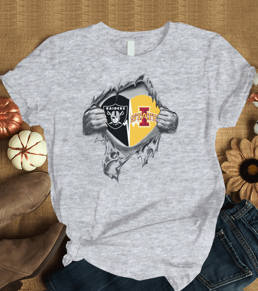 Raiders Iowa State Heart Design Logo inside Torn T-Shirt