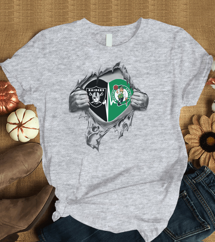 Raiders Celtics It's In My Heart Silver Tear T-Shirt
