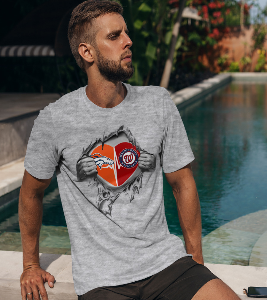 Broncos Washington Nationals Heart Logo T-Shirt