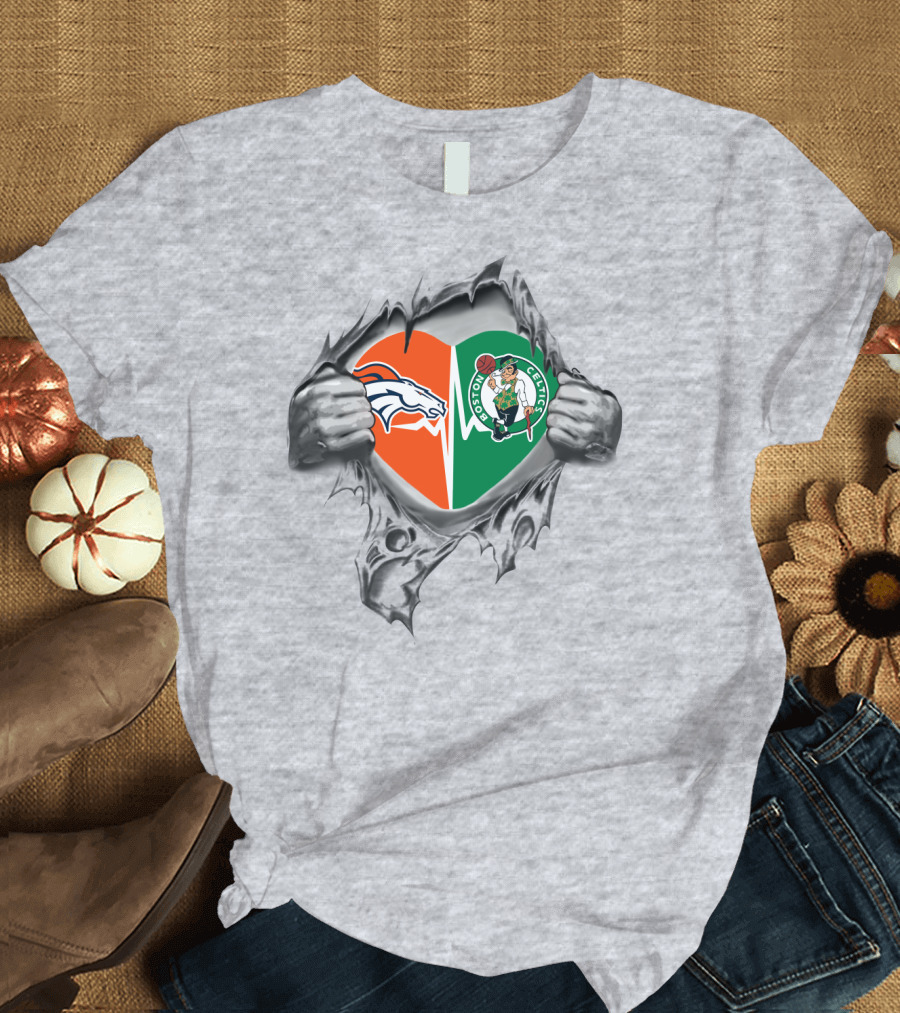 Broncos Celtics Heart Logo Torn T-Shirt