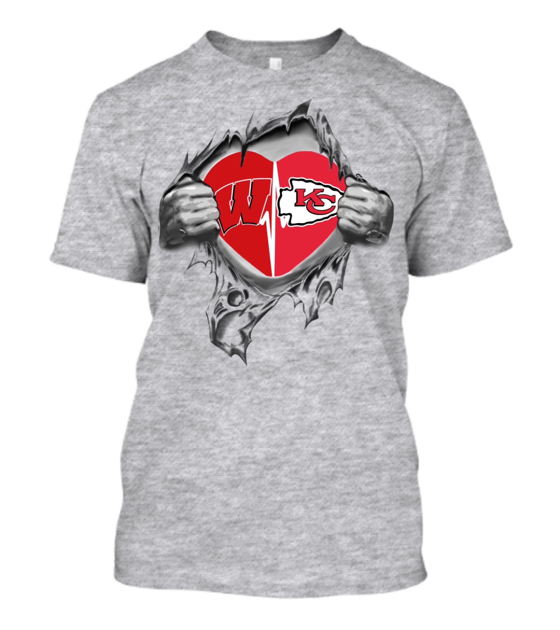 Kansas City Chiefs Wisconsin Badgers Heart Logo Fusion T-Shirt
