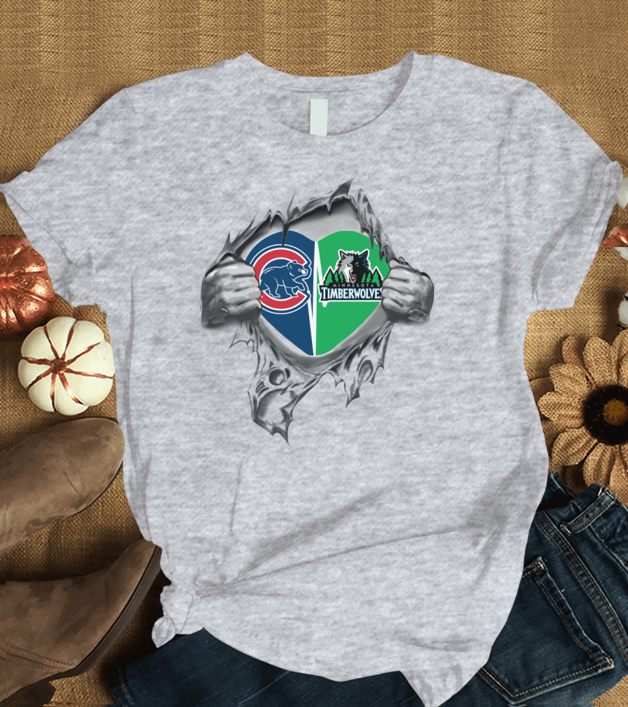 Cubs Timberwolves Logo Torn Heart T-Shirt