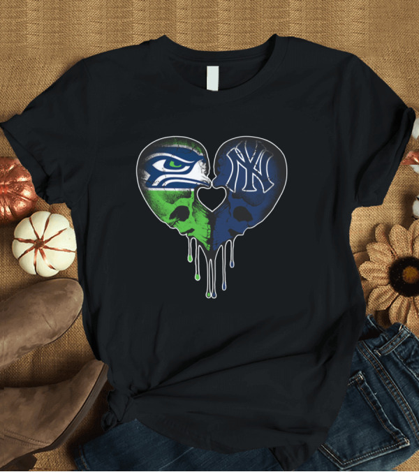 T-Shirt: Seahawks Yankees Heart Skull Love T-Shirt Seahawks Yankees Heart Skull Love T-Shirt