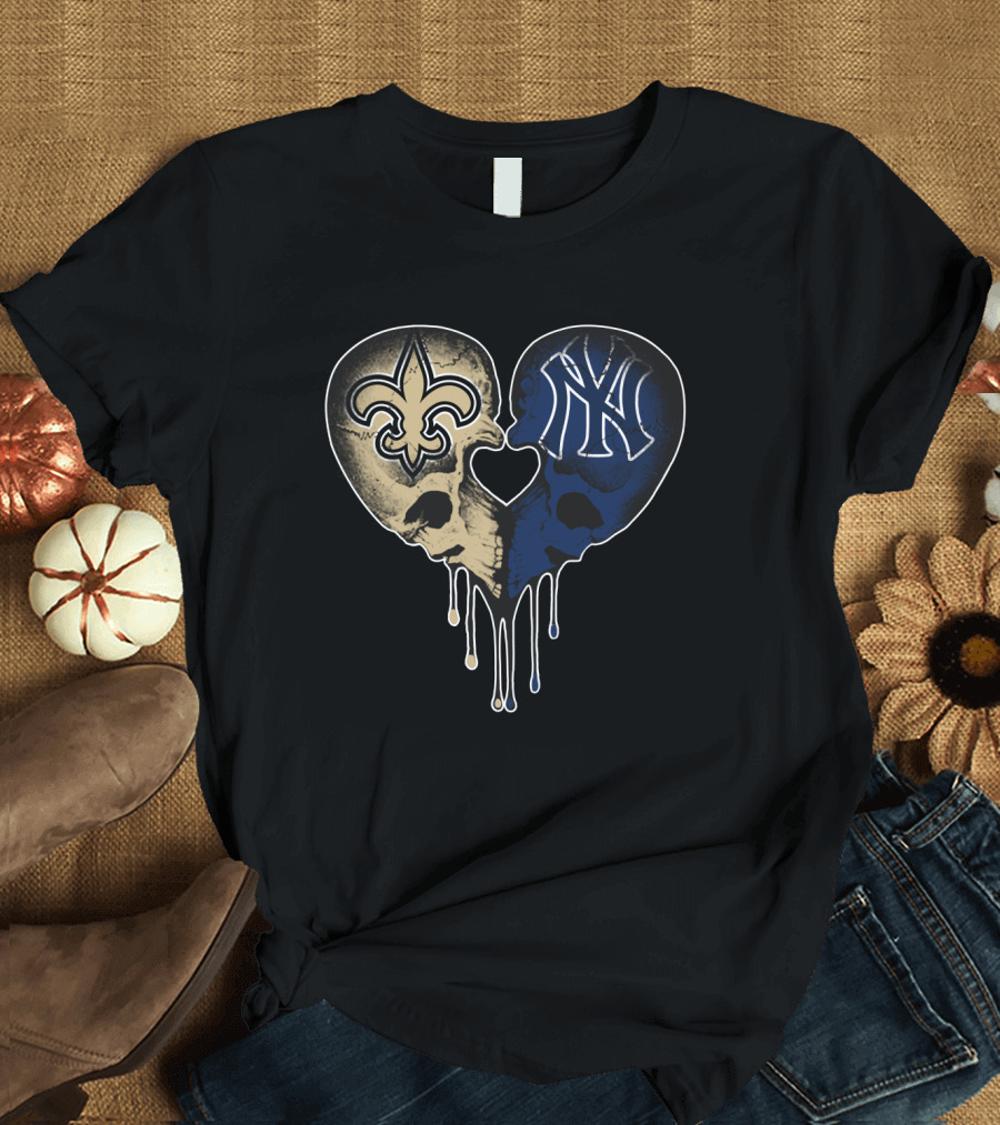 Saints Yankees Skull Heart Love T-Shirt