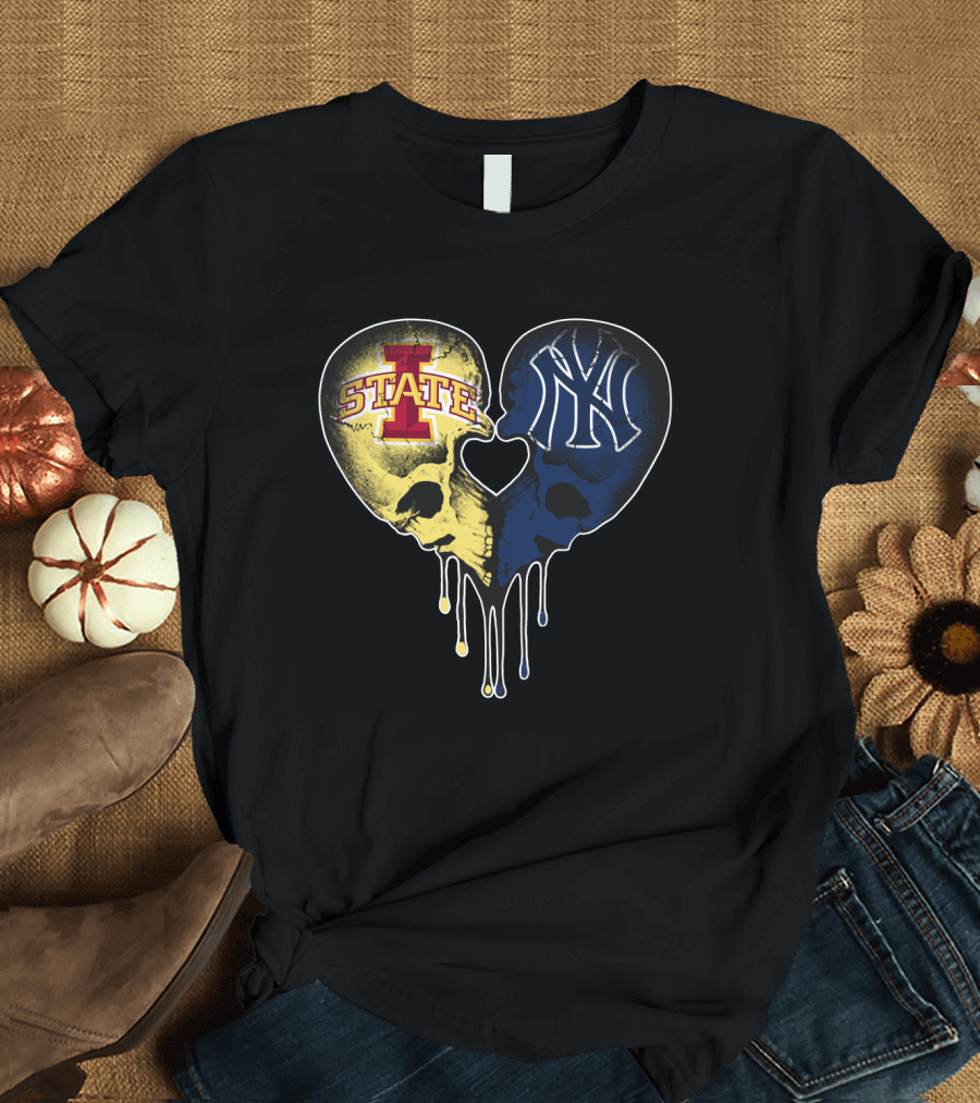 Yankees Iowa State Split Skull Heart Love T-Shirt