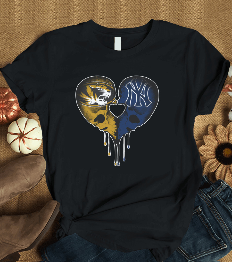 Yankees Missouri Tigers Skull Heart Fan T-Shirt