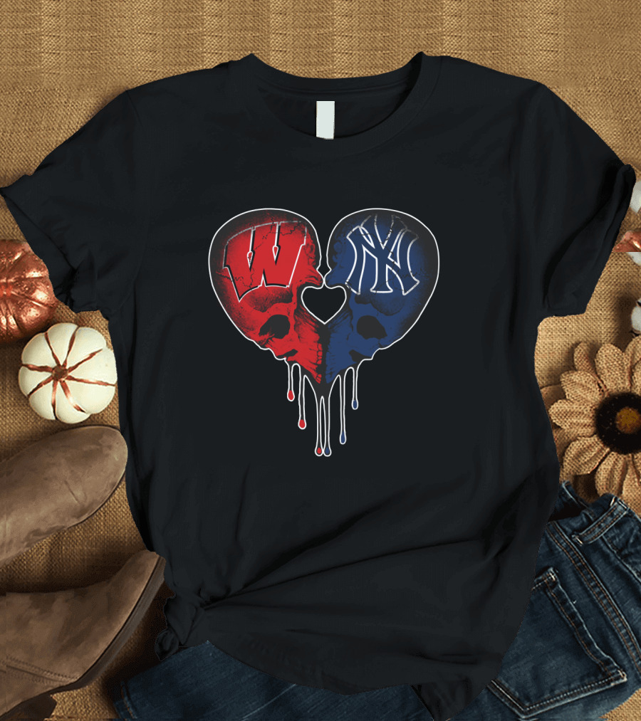 Yankees Wisconsin Badgers Heart Skull Love T-Shirt