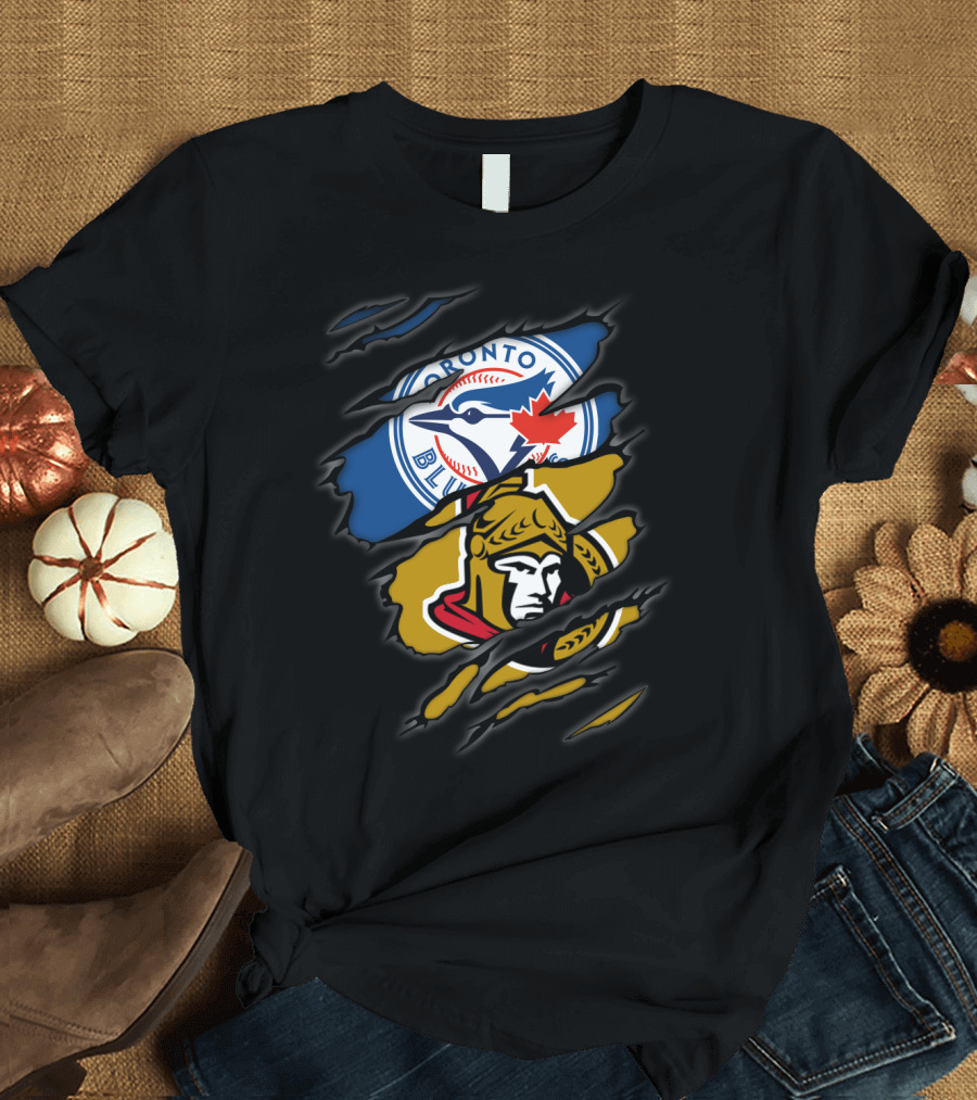 Toronto Blue Jays And Ottawa Senators Logos Torn T-Shirt