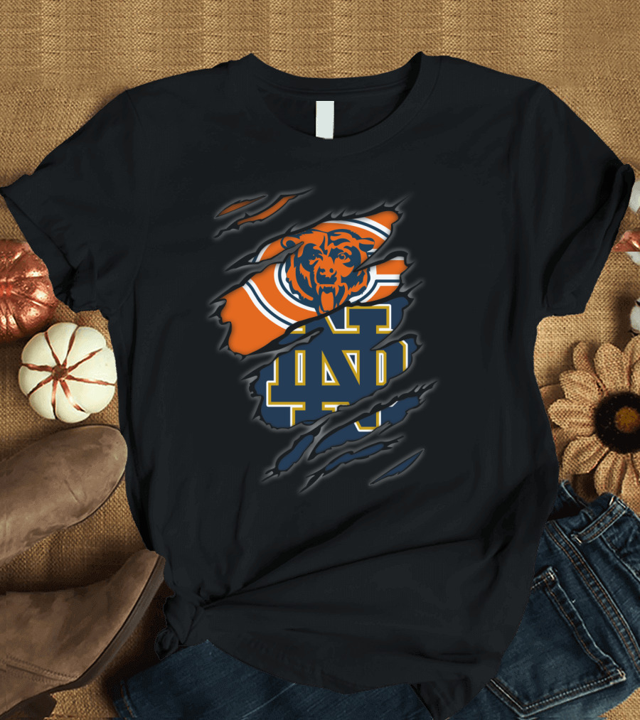 Chicago Bears Notre Dame Fighting Irish Logo Ripped Claw Marks T-Shirt