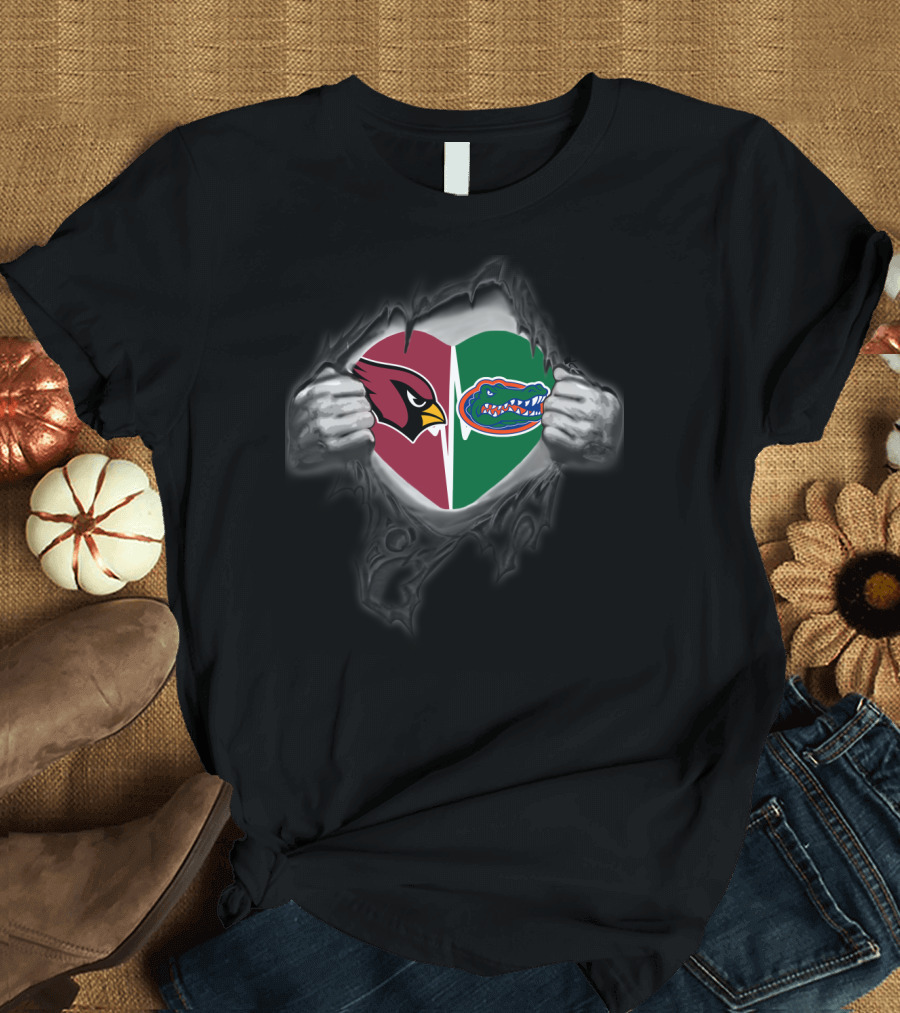 Gators Cardinals Heart Logo Torn T-Shirt