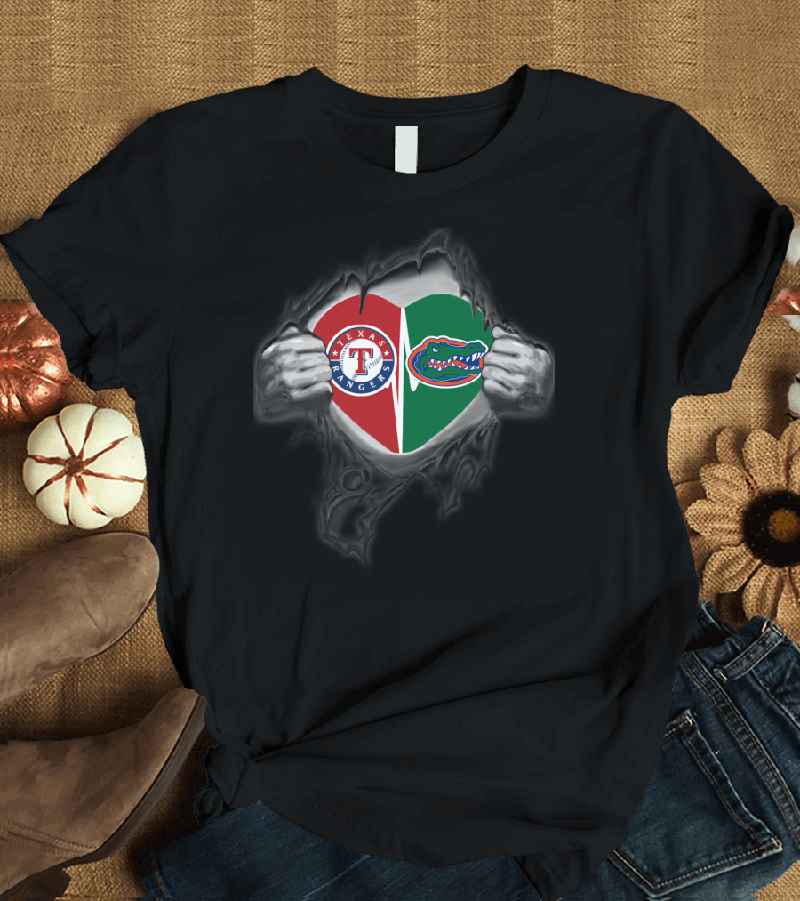 Texas Rangers Florida Gators Heart T-Shirt