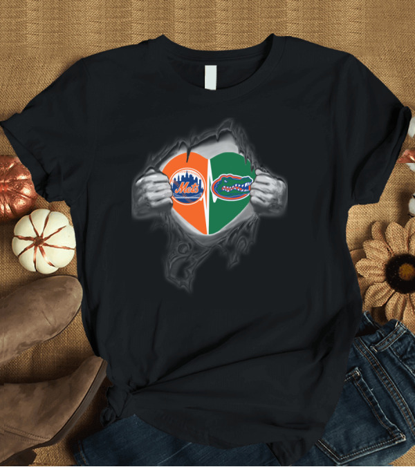 T-Shirt: Mets Gators Heart with Torn T-Shirt Mets Gators Heart with Torn T-Shirt