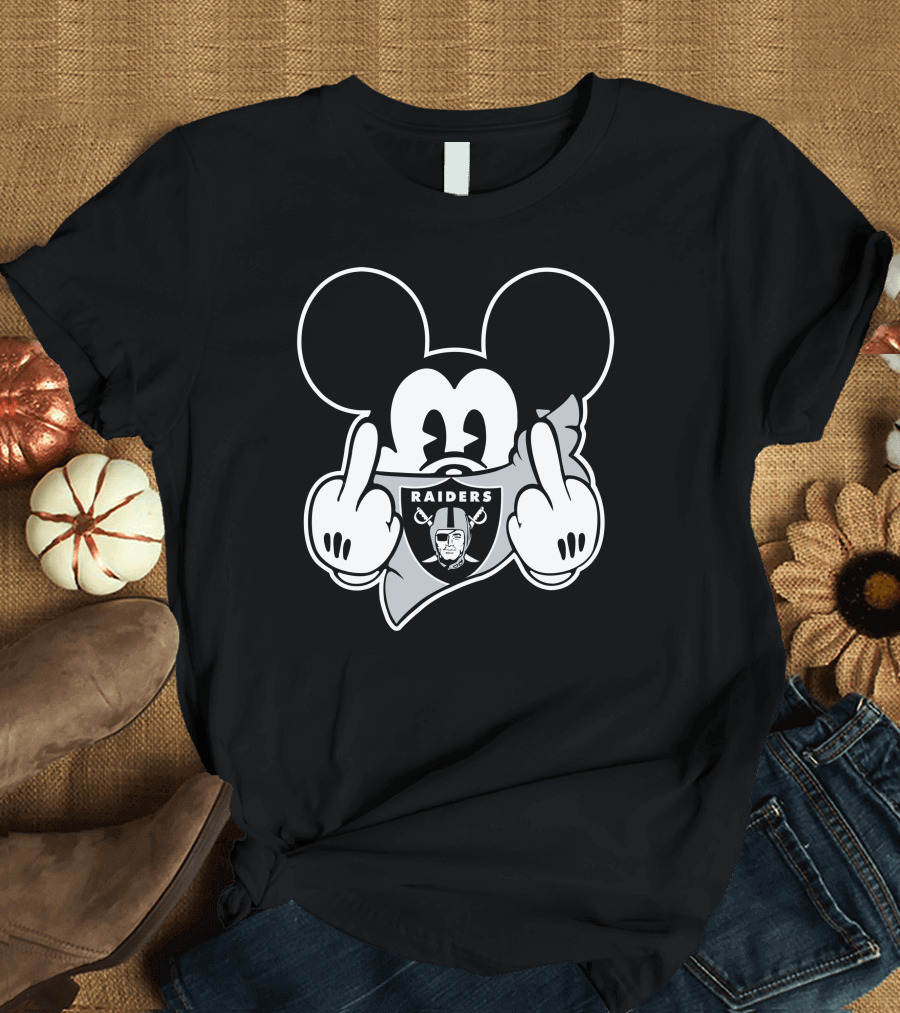 Raiders Logo Parody with Cartoon Character Showing Middle Fingers T-Shirt