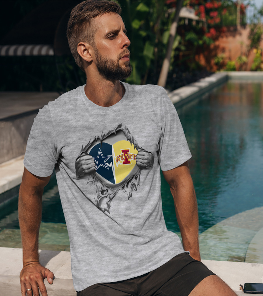 Cowboys Star And Iowa State Cyclones Heart T-Shirt