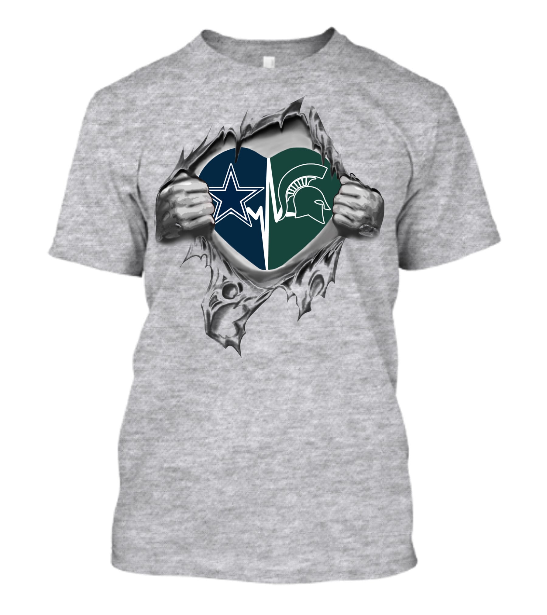 Cowboys Star And Spartans Helmet Heart T-Shirt