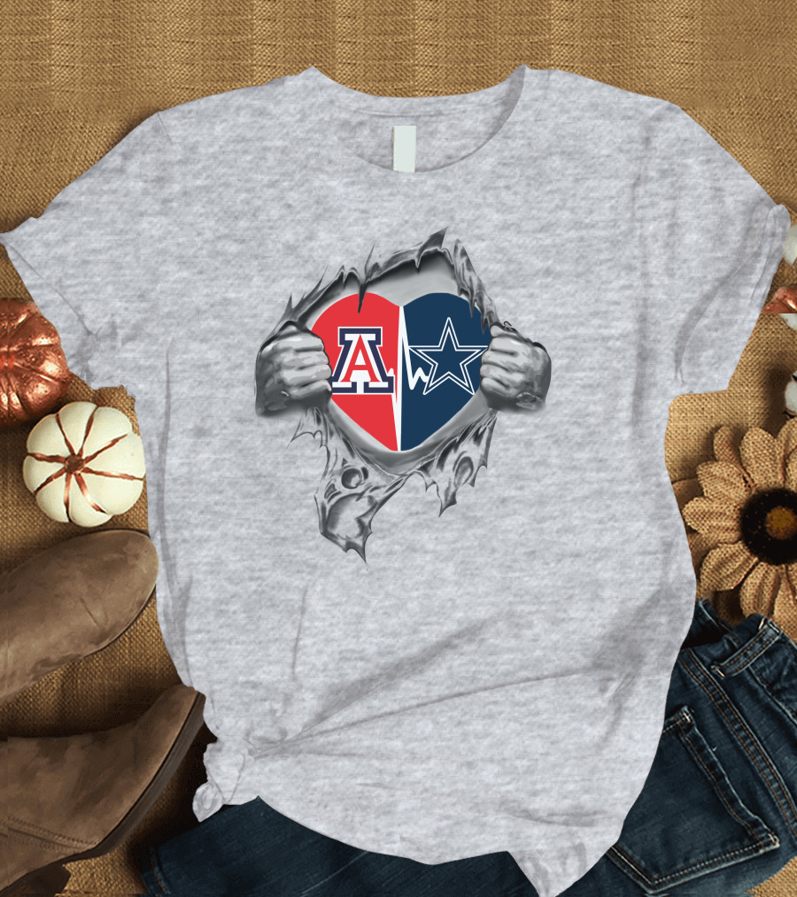 Cowboys Arizona Wildcats Heart Torn Steel T-Shirt