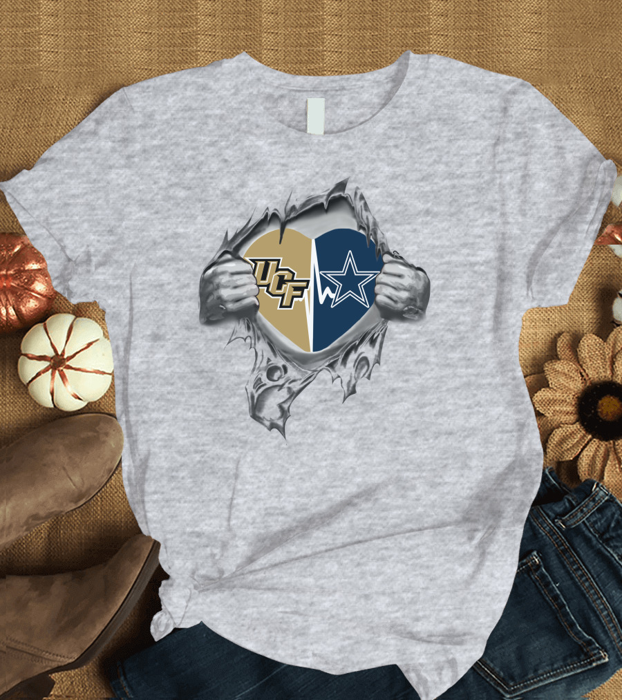 Cowboys UCF Heart Graphic with Torn Hands T-Shirt
