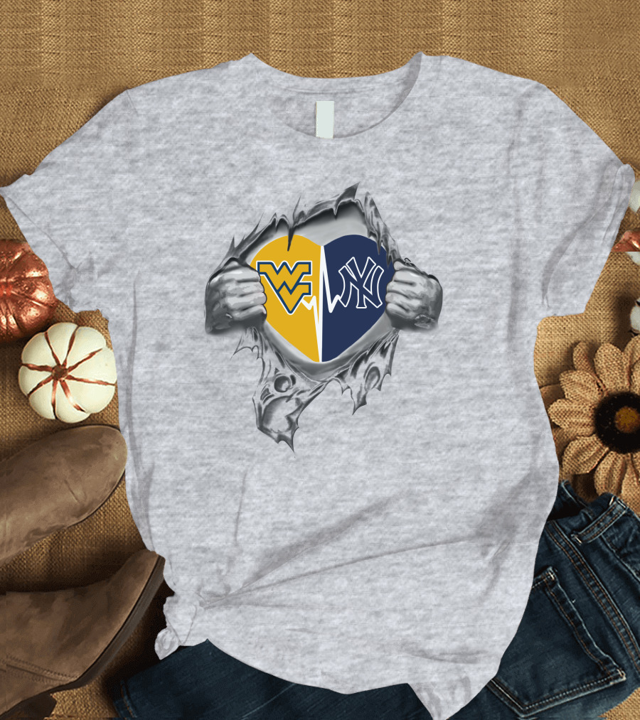 Yankees West Virginia Mountaineers Heart Logo Fusion T-Shirt