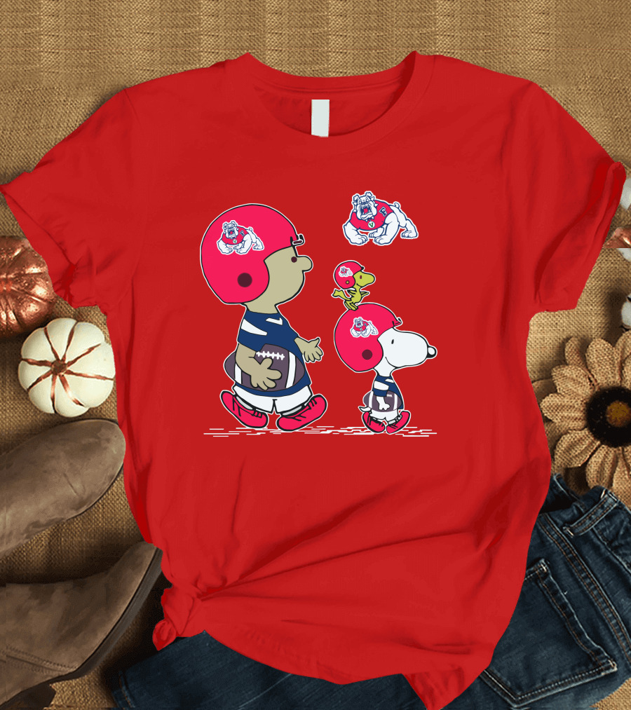Fresno State Snoopy and Woodstock Football Bulldogs Kids T-Shirt