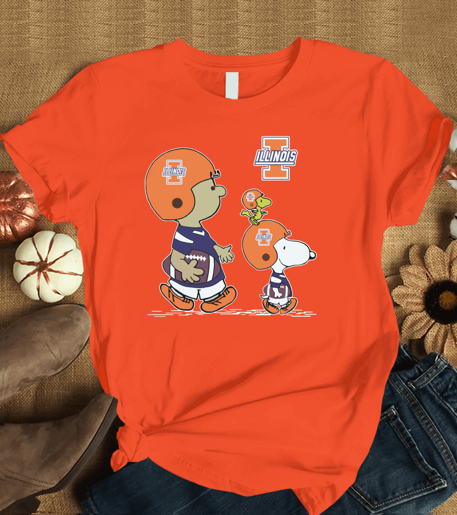 Illinois Fighting Illini Snoopy Woodstock Charlie Brown Football T-Shirt