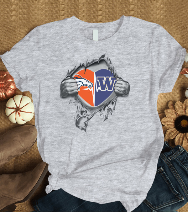 T-Shirt: Broncos Huskies Heart Design with Tear-Away Effect T-Shirt Broncos Huskies Heart Design with Tear-Away Effect T-Shirt