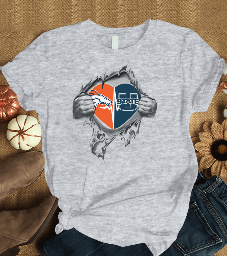 Broncos Utah State Heart Torn Flesh T-Shirt