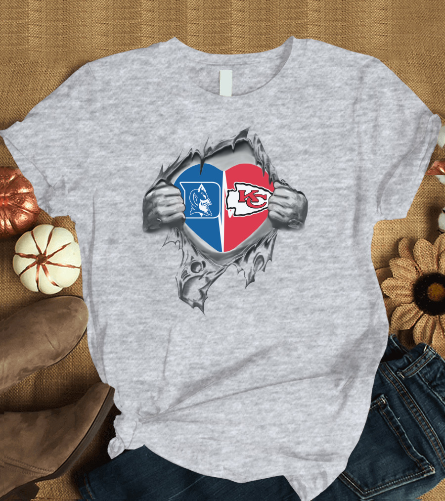 Chiefs Duke Heart Split KC Duke Blue Devils Kansas City Chiefs T-Shirt