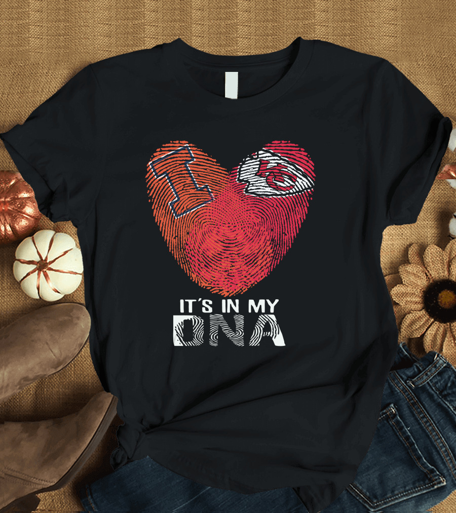 Illinois Fighting Illini and Kansas City Chiefs It's in My DNA Heart Fingerprint T-Shirt