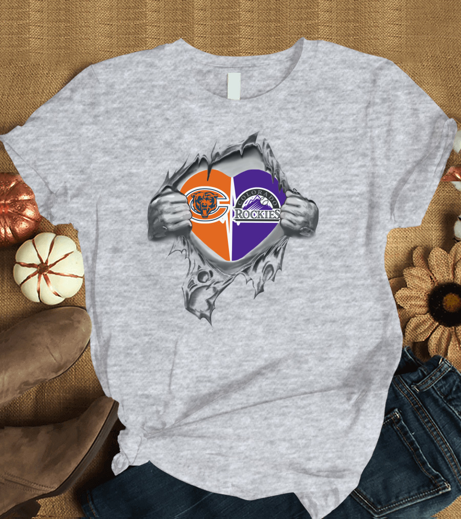 Bears Rockies Heart Logo Combination with Ripped T-Shirt