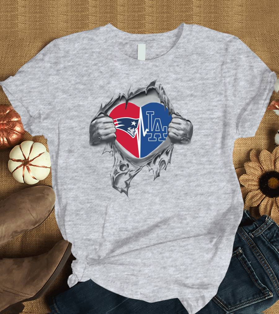 Patriots Dodgers Heart Split T-Shirt