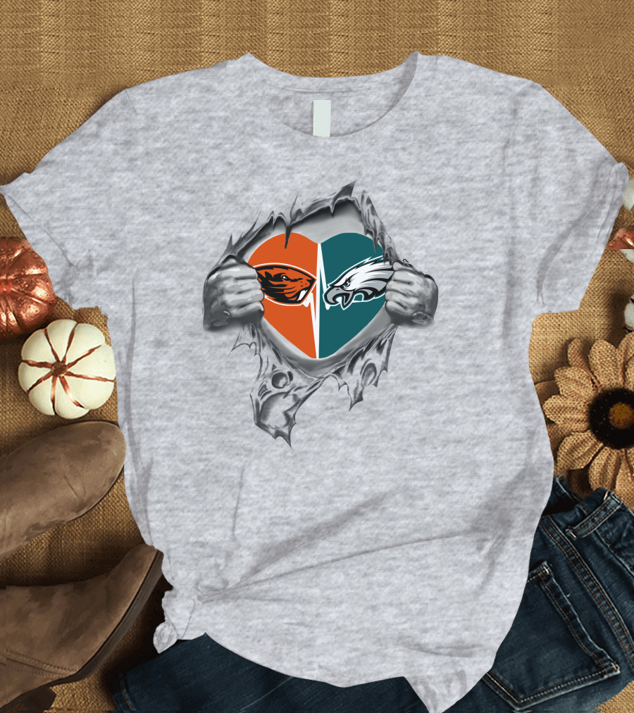 Eagles Beavers Love Divided Heart T-Shirt