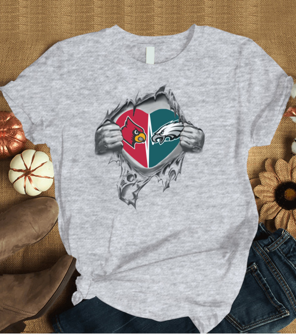 T-Shirt: Eagles Cardinals Heart Rip T-Shirt Eagles Cardinals Heart Rip T-Shirt