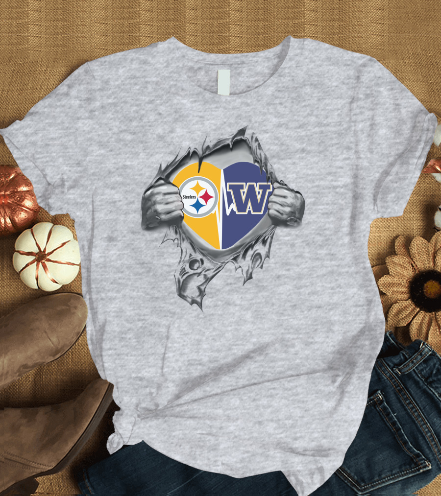 Steelers Huskies Heart Symbol Dual Logo Steelers W Huskies T-Shirt
