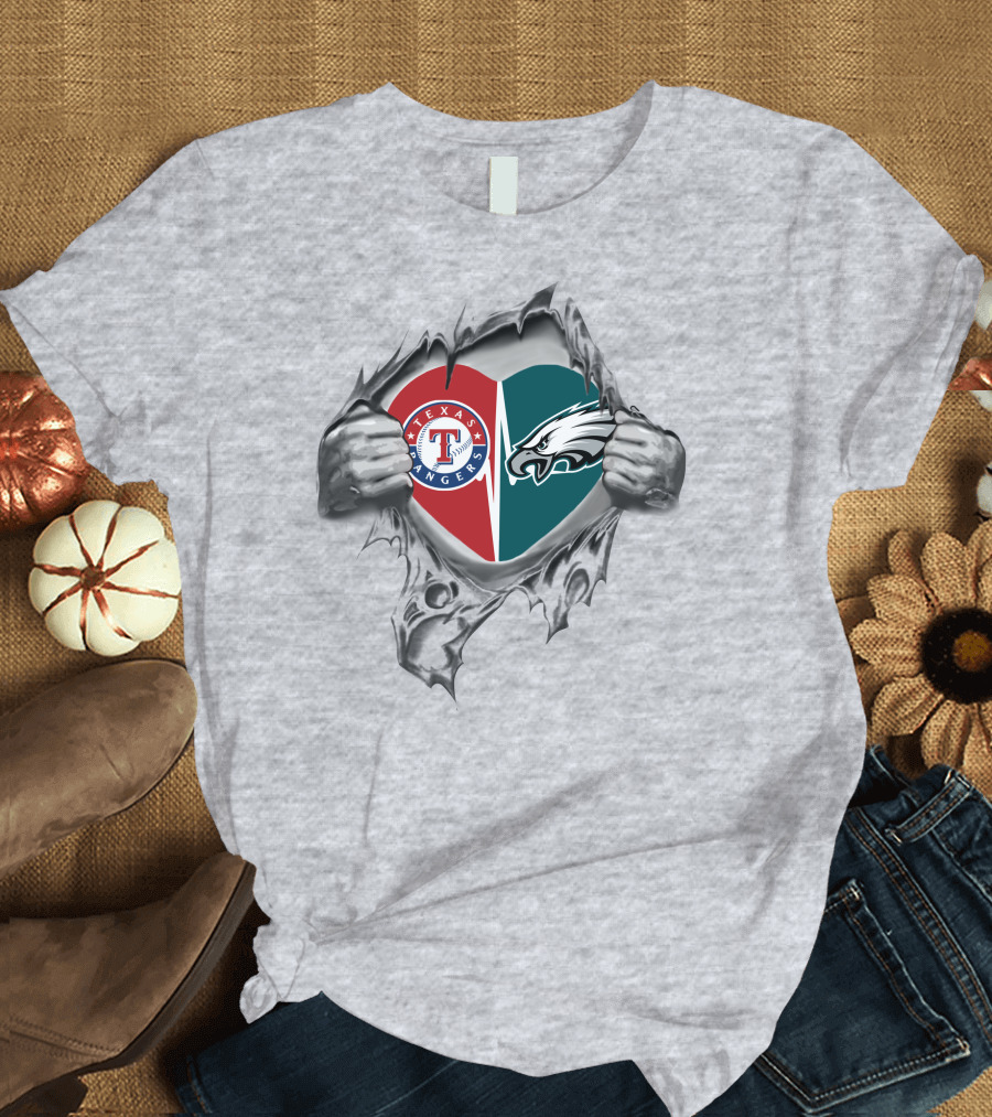 Texas Rangers Philadelphia Eagles Heart T-Shirt