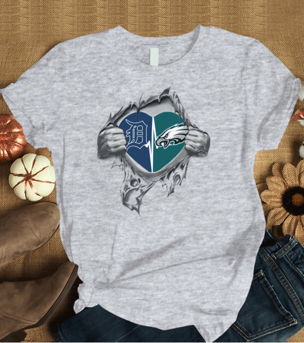 T-Shirt: Detroit Tigers Philadelphia Eagles Heart Fan Passion T-Shirt Detroit Tigers Philadelphia Eagles Heart Fan Passion T-Shirt
