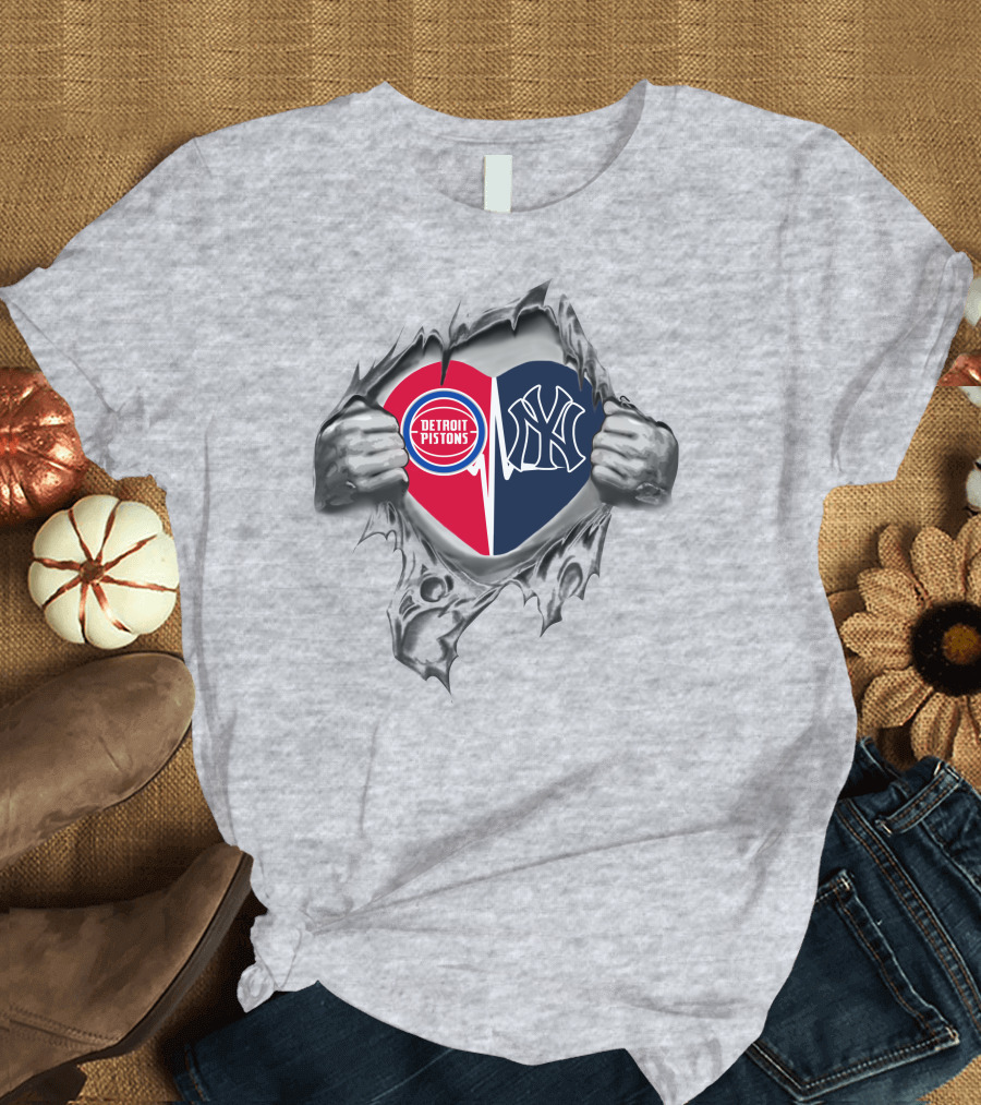 Detroit Pistons New York Yankees It's In My Heart T-Shirt