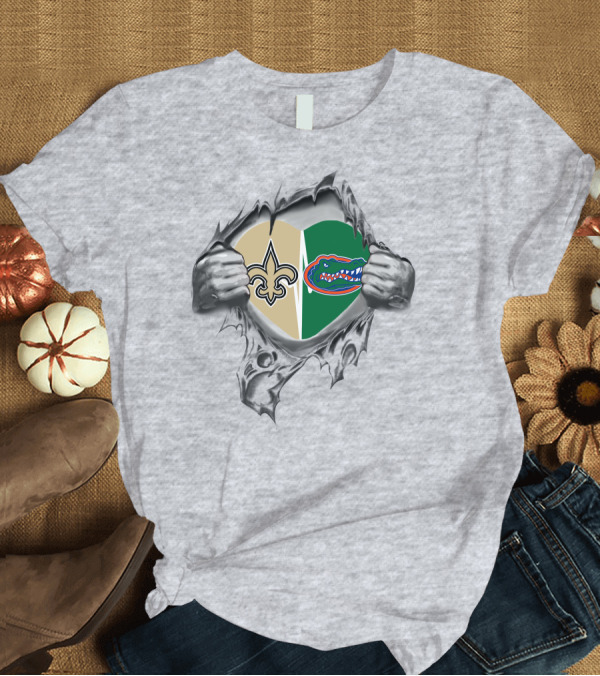 T-Shirt: Saints Gators Heart Logo Fusion T-Shirt Saints Gators Heart Logo Fusion T-Shirt