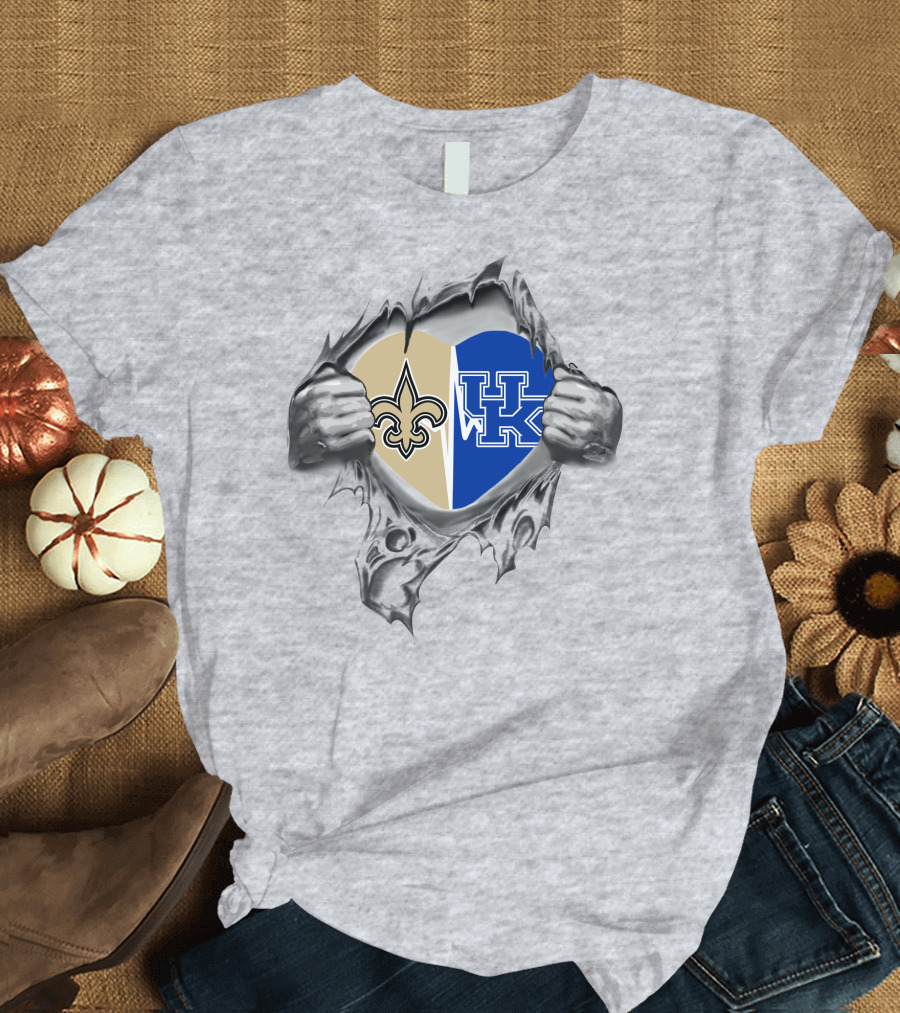 Saints Kentucky UK Heart Fleur-De-Lis Ripped Fabric T-Shirt