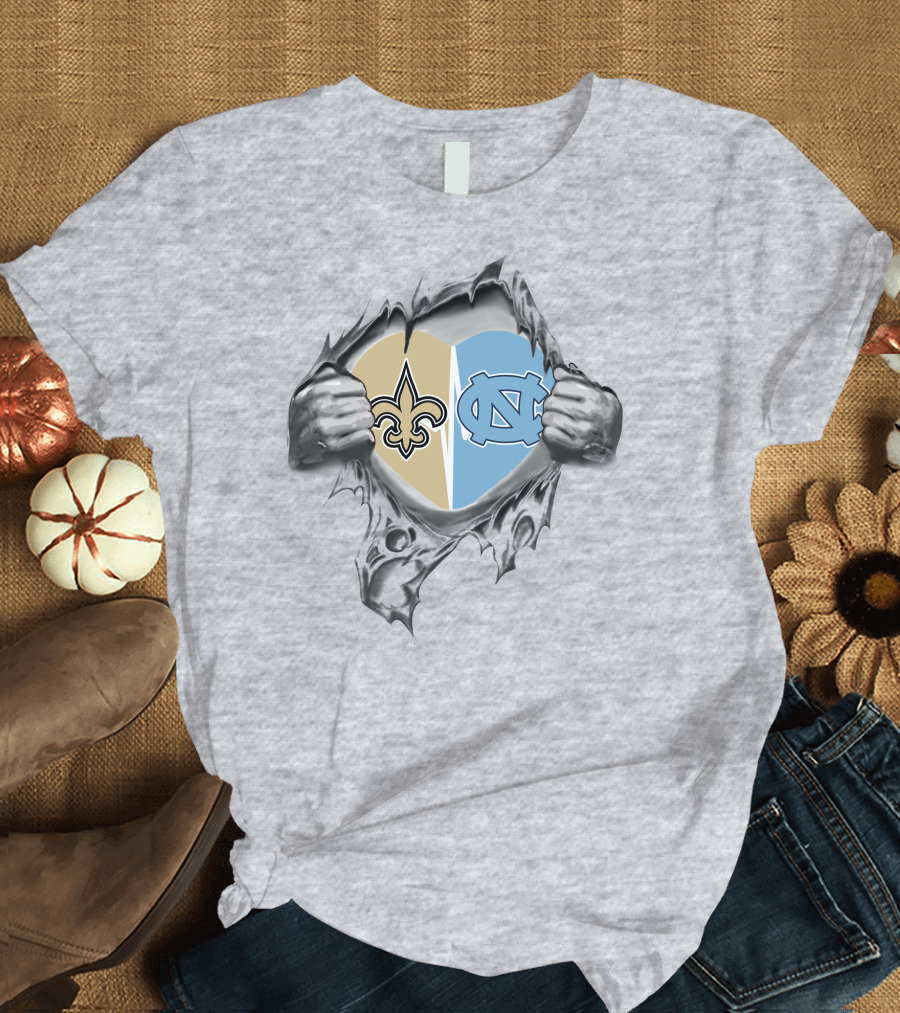 Saints Tar Heels Heart Emblem New Orleans and North Carolina T-Shirt