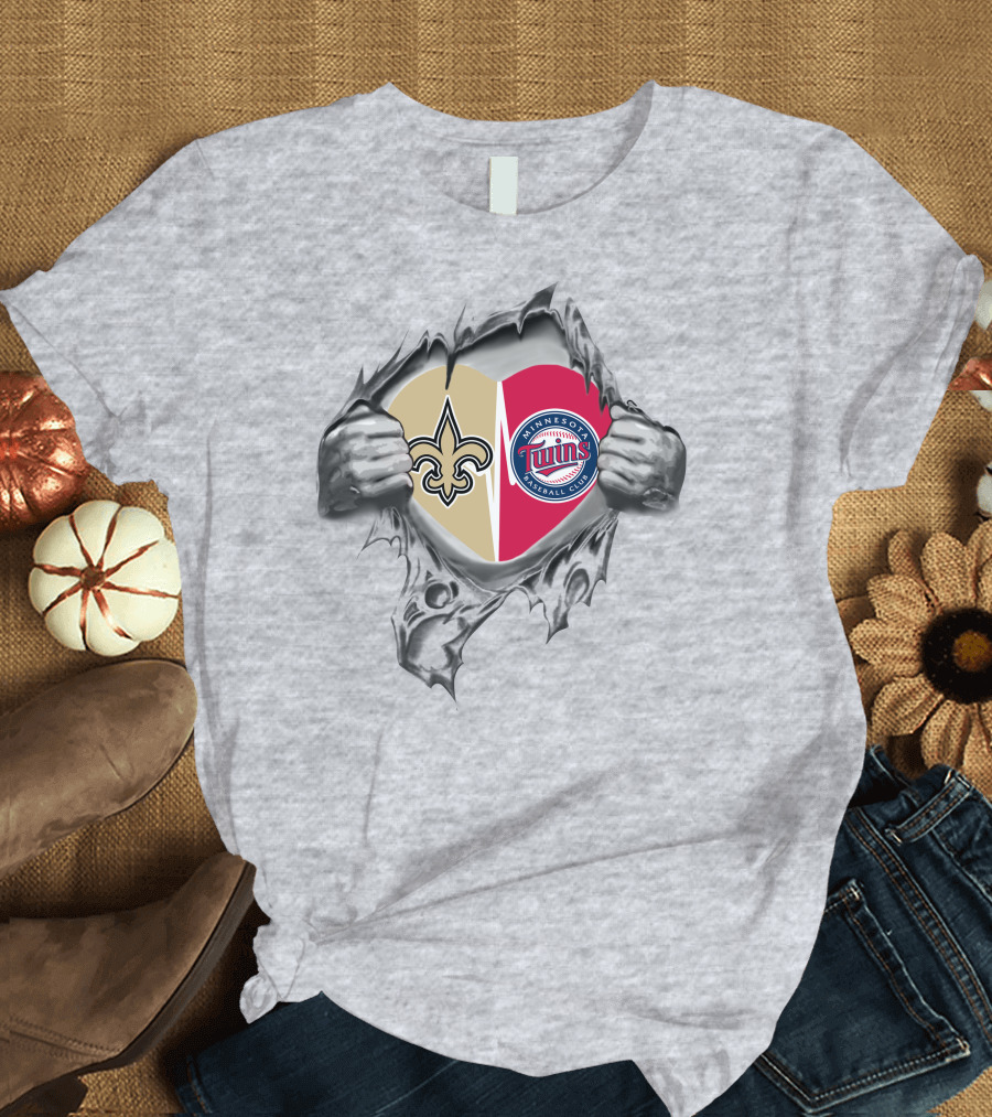 New Orleans Saints Minnesota Twins Heart T-Shirt