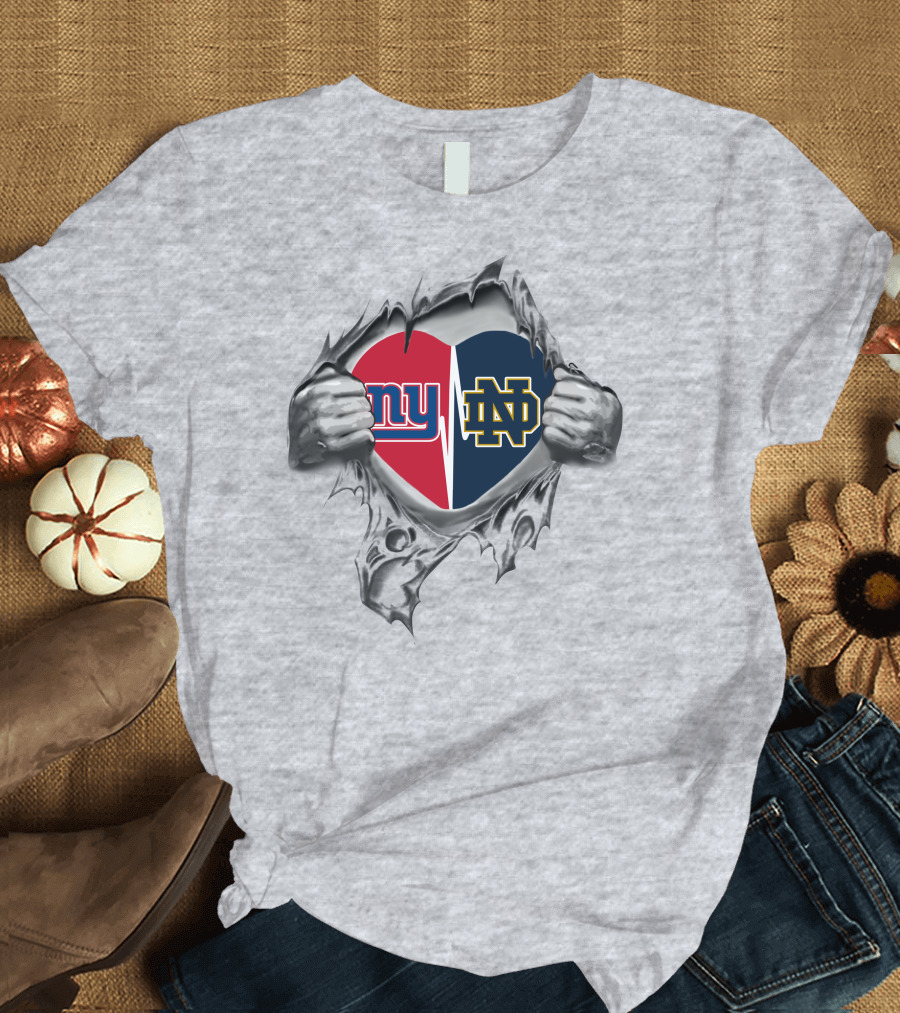 Giants NY Notre Dame ND Logo Heart T-Shirt