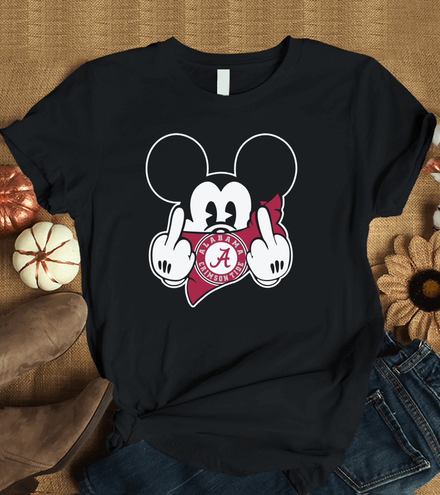 Alabama Crimson Tide Mickey Mouse Logo Football T-Shirt